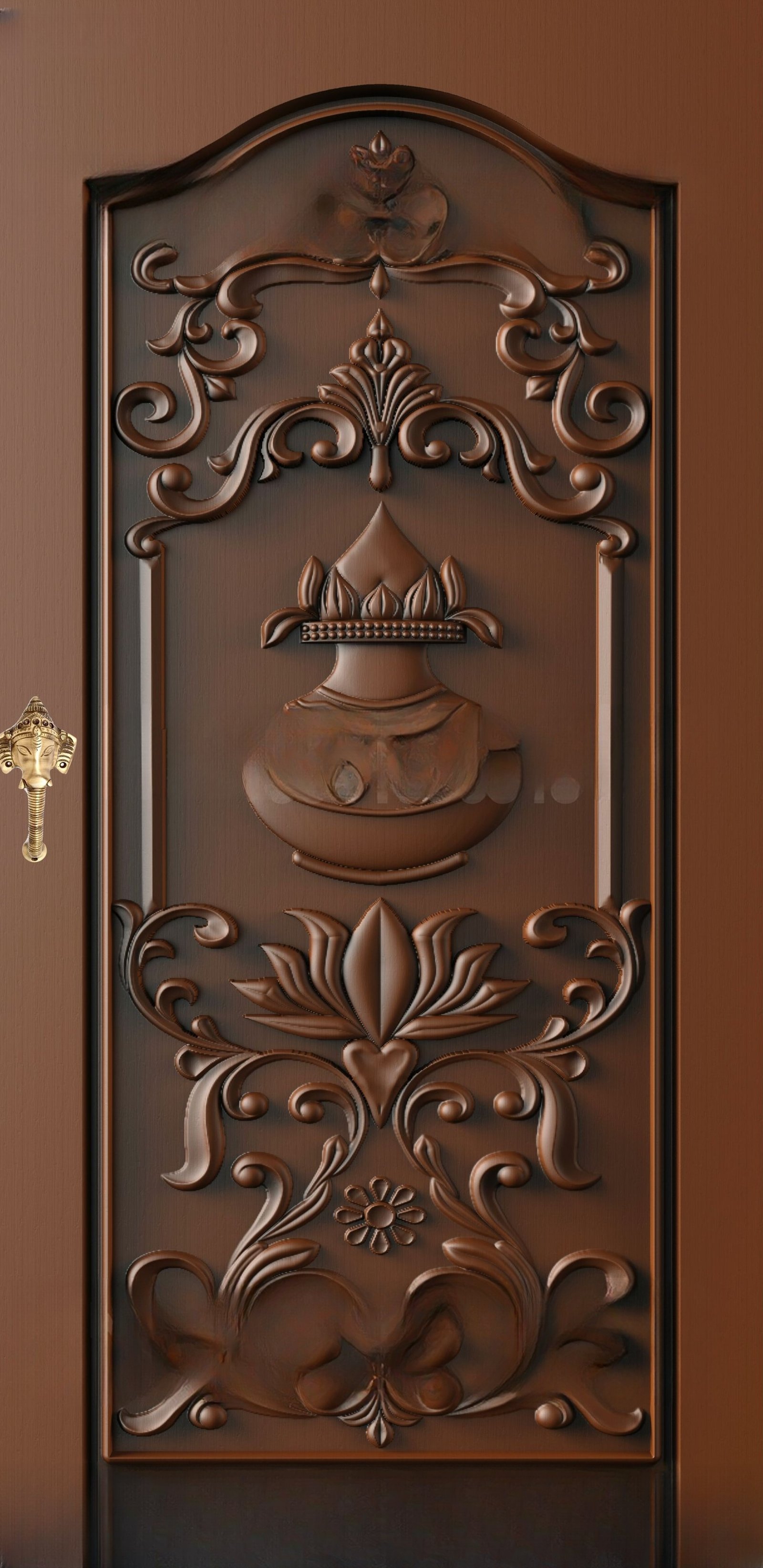 God Doors - GD-22 Kalash Motif Spiritual Carved Entrance Door 3D Model